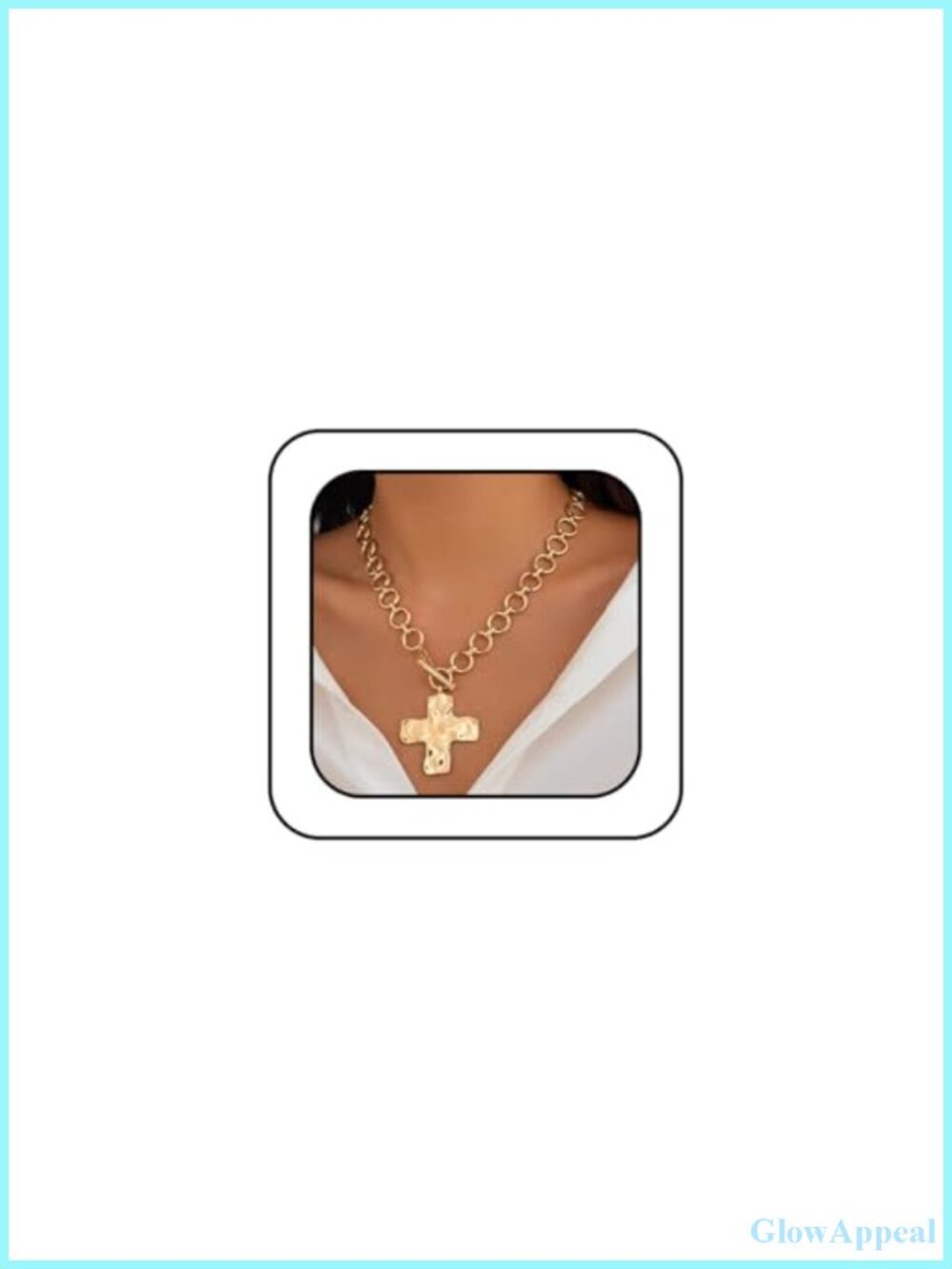 Chunky Cross Necklace for Women, Hammered Bold Vintage Statement Toggle Pendant